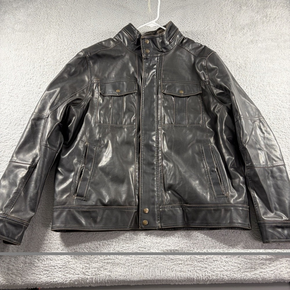 Levi Faux Leather Jacket Mens XL Brown Sherpa Lined Biker Moto Cafe Racer Chore
